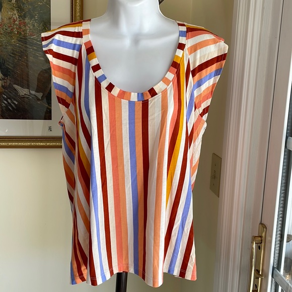 LOFT OUTLET Stripe Top, Flutter Sleeves, Scoop Neck, Size M NWOT - Picture 1 of 8